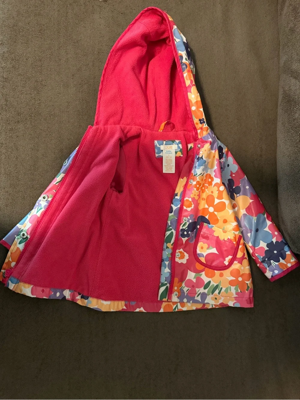 Joe Fresh Bright Floral Hooded Raincoat - Pink, Orange, Blue